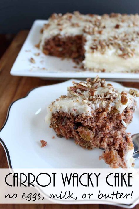 Wacky Carrot Cake Recipe, Cake Recipe No Eggs, Wacky Cake Recipe, Crazy Cake Recipes, Cream Cheese Icing Recipe, Wacky Cake, Crazy Cake, Egg Cake, Carrot Cake Recipe