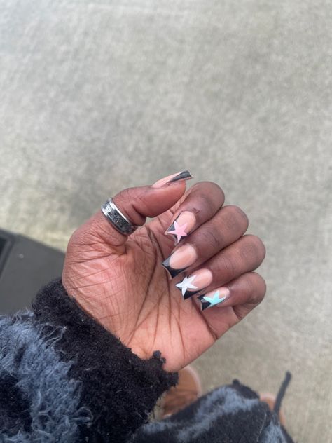 Aesthetic Nails Square, Star Nails Square, Hard Nails, Aesthetic Nails, Short Square Nails, Nails Square, Short Square Acrylic Nails, Nail Idea, Short Acrylic Nails Designs