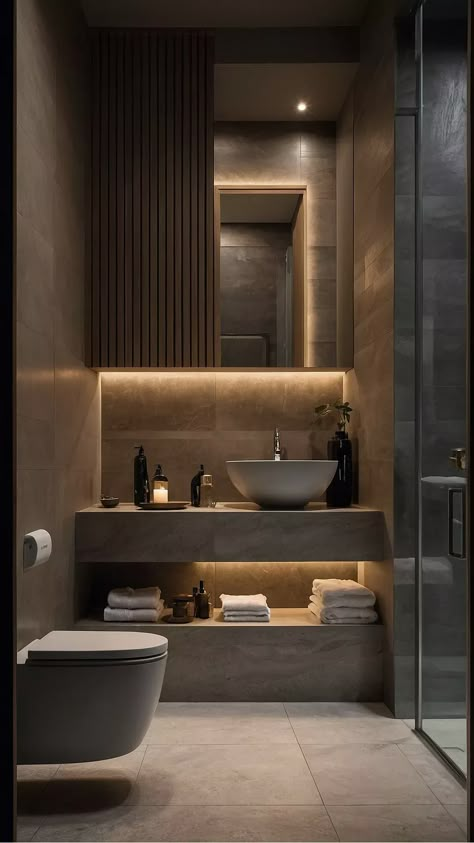 Unleash Your Creativity: 15 Best Bathroom Design Ideas for Small Spaces - Inspire Inlet Bathroom Design Small Minimalist, Toilet Interior, Toilet Design Modern, Dark Interior Design, Elegant Bathroom Design, Toilette Design, Bathroom Interior Design Modern, Fall Bathroom, Small Spa