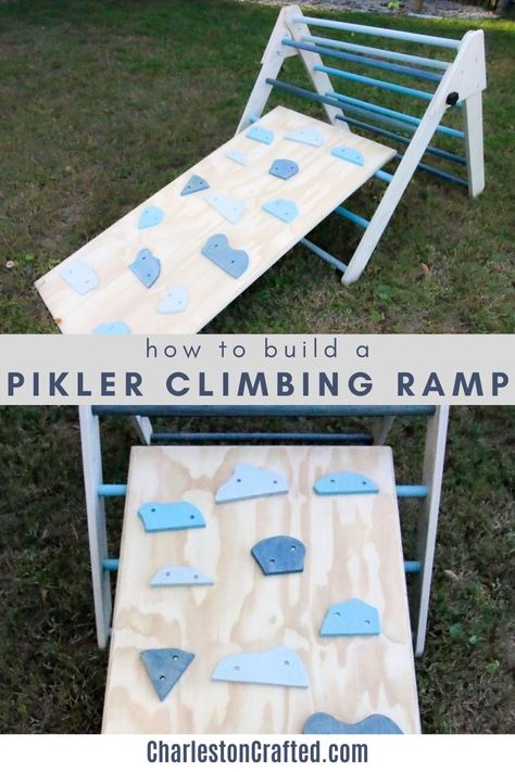 how to build a pikler climbing ramp Diy Pikler Triangle, Wooden Ramp, Diy Montessori Toys, Climbing Arch, Toddler Climbing, Pikler Triangle, Diy Toddler, Climbing Frame, Climbing Wall