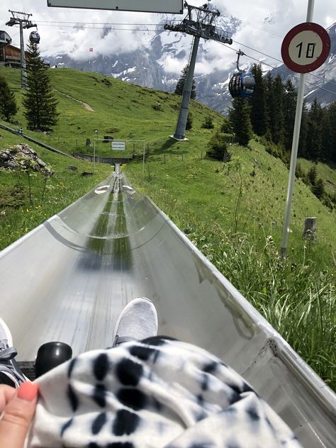 Toboggan ride Kandersteg, Switzerland #views #travel #europe #toboggan #slide #cozys #Adidas Tobogganing Aesthetic, Switzerland Slide, Kandersteg Switzerland, Switzerland Aesthetic, Fall Vacation, Urban Landscape Design, Lucerne Switzerland, Fall Vacations, Rich Country