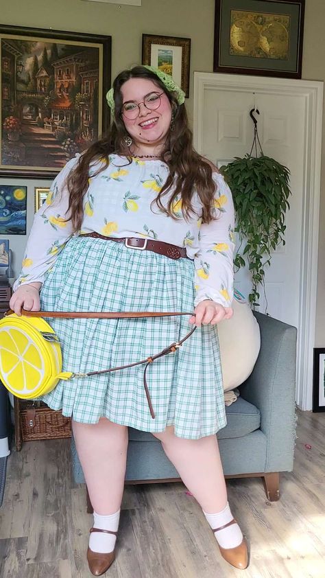 Cozy plus cottagecore lemon fit! Base dress I made from a thrifted sheet lemon shirt is from f21 belt is just walmart bag I made thift shoes no label crochet headband by me Kidcore Plus Size, Plus Size Princesscore, Cottagecore Outfit Plus Size, Cool Comfy Outfits, Plus Cottagecore, Whimsical Style Outfits, Plus Size Cottagecore Fashion, Aesthetic Clothes Plus Size, Baking Outfit