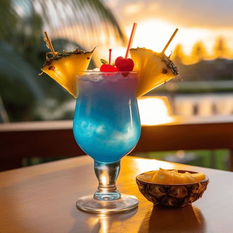 The Blue Hawaiian cocktail has a sweet, fruity, and tropical taste with a hint of citrus. The combination of pineapple, coconut, and blue curaçao creates a refreshing and exotic flavor profile. Blue Hawaiian Drink, Drinks Wallpaper, Blue Hawaiian Cocktail, Blue Hawaii Cocktail, Hawaiian Drinks, Strong Cocktails, Hawaiian Cocktails, Beach Cocktails, Cocktail Photography