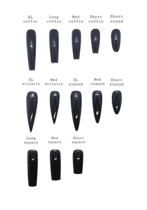 Nail Shape Guide, Black Acrylic Nail Designs, Black Coffin Nails, Black Acrylic Nails, Acrylic Nail Set, Anime Nails, Edgy Nails, Goth Nails, Grunge Nails