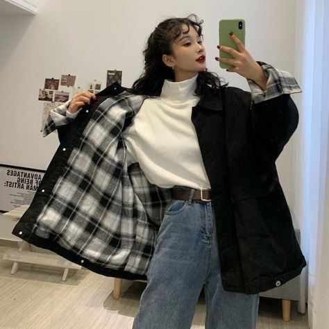 Plaid Jacket Outfit, Indie Clothes, Egirl Outfits, Y2k Aesthetic Outfits, Indie Outfits, Plaid Fashion, Style Korean, Plaid Jacket, Jacket Vintage