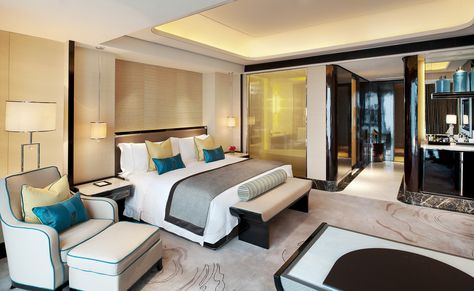 The St. Regis Shenzhen—Deluxe City View Room | by St. Regis Hotels and Resorts Luxury Hotel Bedroom, Hotel Bedroom Design, Hotel Room Interior, Luxury Hotel Room, Modern Luxury Bedroom, Hotel Room Design, Hotel Interior Design, 5 Star Hotel, Hotel Interiors