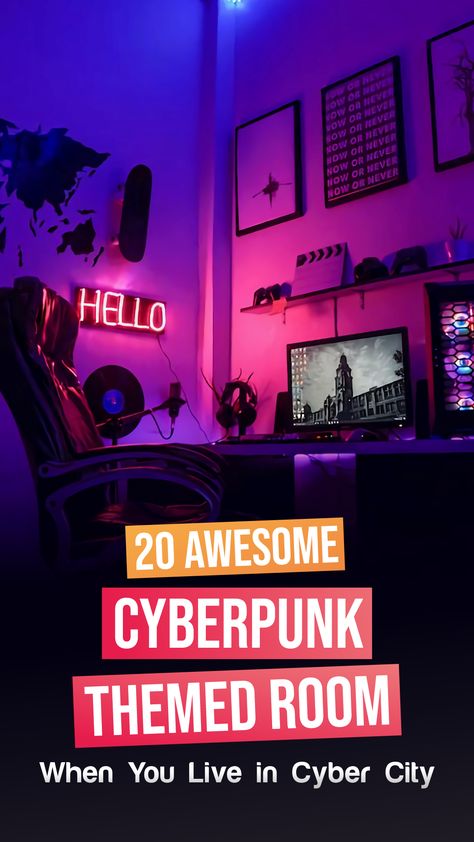 Cyberpunk Room Interiors Ideas, Cyberpunk Decoration Ideas, Cyberpunk Aesthetic Room Ideas, Cyberpunk Room Design, Cyberpunk Game Room, Cyberpunk Inspired Room, Cyberpunk Diy Decor, Cyberpunk Decor Futuristic Interior, Cyberpunk Gaming Room