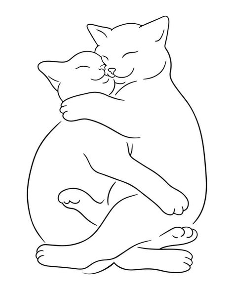 2 Cats Line Art, Two Cats Line Art, Cat And Man Drawing, Two Cats Embroidery, Fun Cat Tattoo, Line Art Cats, Three Cats Tattoo, Cat Line Tattoo, Cat Outline Drawing