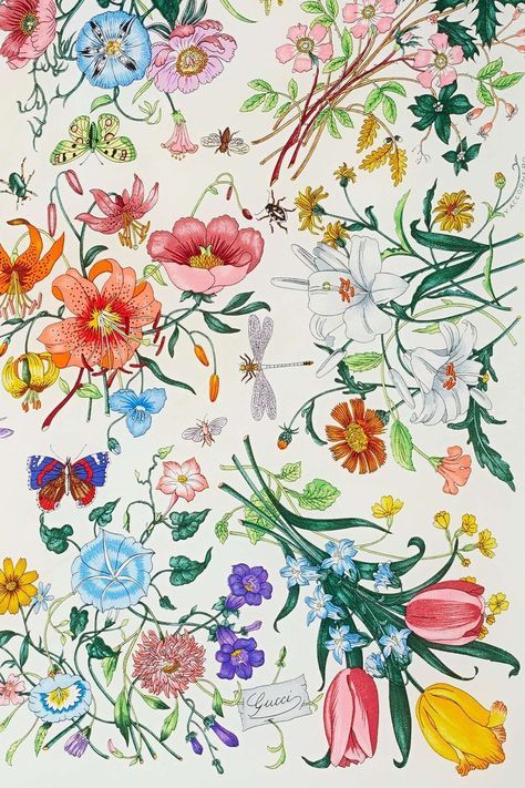 Gucci Floral Wallpapers - Top Free Gucci Floral Backgrounds - WallpaperAccess Illustration Kunst, Gucci Floral, Allover Design, Flowers And Butterflies, Deco Floral, Pattern Illustration, Textile Patterns, Pattern Floral, Surface Pattern Design