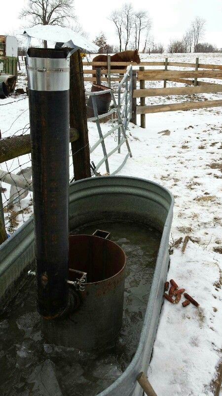 Wood fired stock tank heater for horses Horse Mineral Feeder, Diy Water Tank, Hog Waterer, Stock Tank Heater, Farm Goals, Cattle Corrals, Cow Barn, Diy Stock Tank, Livestock Barn