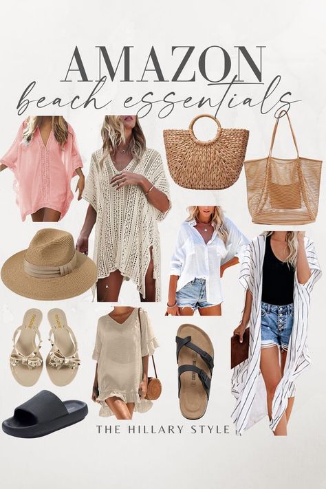 Summer is upon us! Check out all these great beach items and get prepared for the warm weather! Visit to Shop: Amazon fashion. OOTD. Straw handbag. Beach hat, flip flops, swim coverup, kimonos, button up, beach wear, summer clothing. Vacation Outfits Women, Beach Items, Straw Hat Beach, Beach Vacation Outfits, Handbag Outfit, Swim Coverup, Amazon Beauty Products, Beach Essentials, Summer Fashion Trends