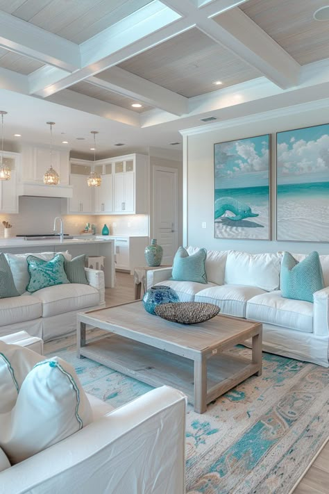 29 Beach Modern Coastal Living Room Ideas for Ultimate Relaxation - My Elegant Home Modern Coastal Living Room Ideas, Iridescent Tiles, Underwater Realm, Coastal Living Room Ideas, Modern Coastal Living Room, Magical Underwater, Coastal Decorating Living Room, Beach Living Room, Beach House Interior Design