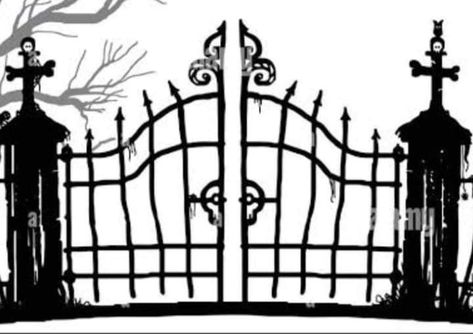 Spooky Fence Drawing, Halloween Art Projects, Comic Ideas, Inktober 2024, Halloween Silhouettes, Halloween Artwork, Silhouette Images, Drawing Exercises, Yard Decorations