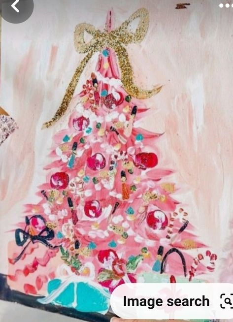 Xmas Painting Ideas Canvas Art, Girly Christmas Paintings, Modern Christmas Painting, Pink Christmas Canvas Painting, Pink Christmas Paintings On Canvas, Pink Christmas Tree Painting, Preppy Christmas Paintings, Christmas Paintings Aesthetic, Christmas Aesthetic Painting