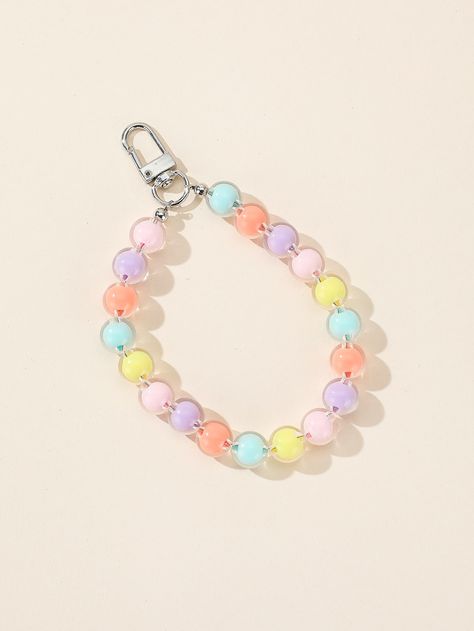 Multicolor    Acrylic Colorblock Bag Charm    Women Bags Bead Bag Charm, Cheap Cute Pink Bag Charm, Pastel Phone Charm, Kawaii Multicolor Beaded Jewelry, Adjustable Multicolor Kawaii Bracelets, Accessories Idea, Beaded Decor, Strap Phone, Beads Ideas