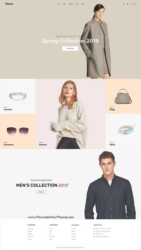 Kossy is clean, minimalist and modern design #PSDtemplate for stunning #fashion #store eCommerce website with 48 layered PSD pages to live preview & download click on Visit 👆 Website Design Tutorial, Fashion Web Design, Fashion Website Design, Best Shopify Themes, Best Website Design, Stunning Fashion, Ecommerce Web Design, Webdesign Inspiration, Dropshipping Store