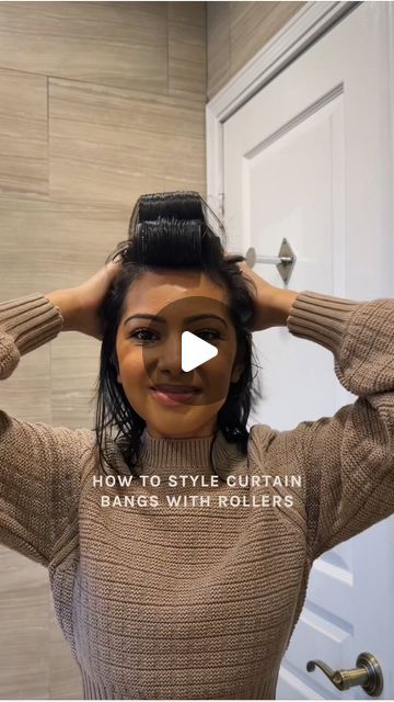 Curling Bangs With Rollers, How To Roll Bangs With Rollers, How To Curl Bangs With Rollers, Styling Curtain Bangs With Rollers, How To Style Curtain Bangs With Rollers, Rollers For Bangs, How To Style Curtain Bangs Tutorial, Blow Dry Curtain Bangs, How To Curl Curtain Bangs