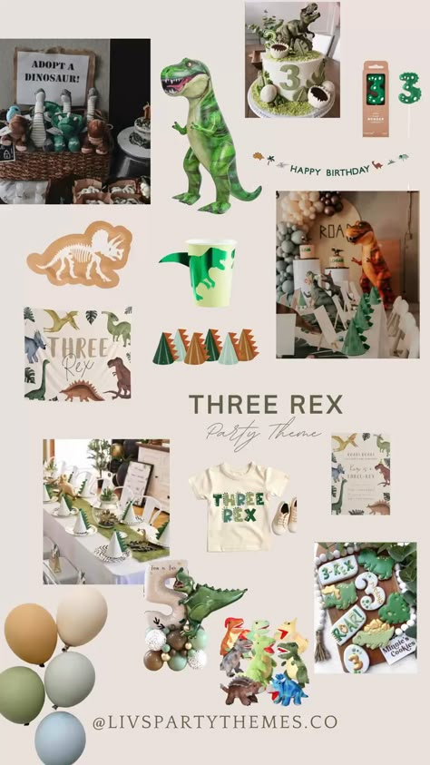 Boho Three Rex Party, Three Boy Birthday Themes, Simple Dinosaur Birthday Party, 2 Rex Birthday Party Boy, Three Rex Birthday Party Boy Decorations, Two Rex Birthday Party Boy, Dino Four Birthday Party, 3 Rex Birthday Party Boy, T Rex Birthday Party