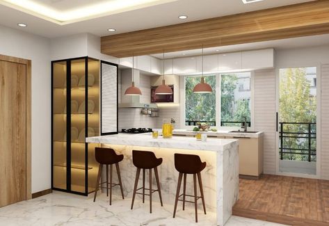 Facebook Glass Crockery Unit, Glass Crockery, Open Kitchen Design, Breakfast Counter, Kitchen Wardrobe Design, Crockery Unit, Kitchen Wardrobe, Kitchen Design Open, 2d Design