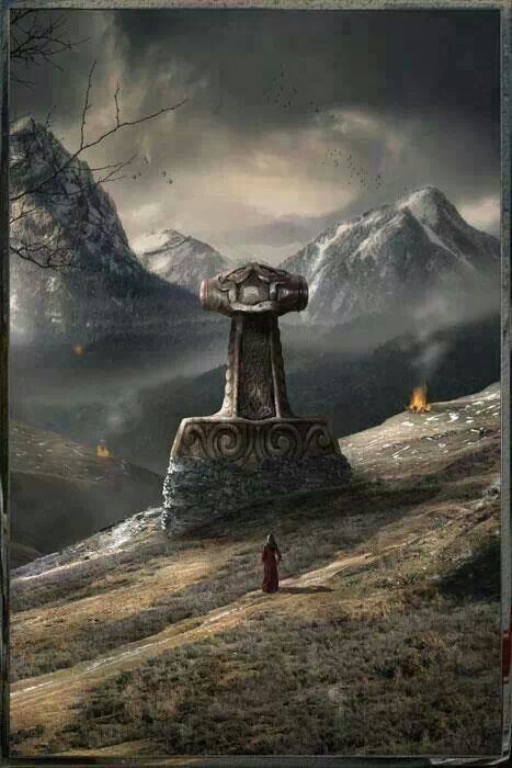 Thor's hammer, Mjølnir. From the post on Modi: he is fated to "drag Thor's… Nordic Folklore, Arte Viking, Viking Quotes, Viking Warriors, Norse Myth, Viking Life, Norse Symbols, Norse Pagan, Pagan Art