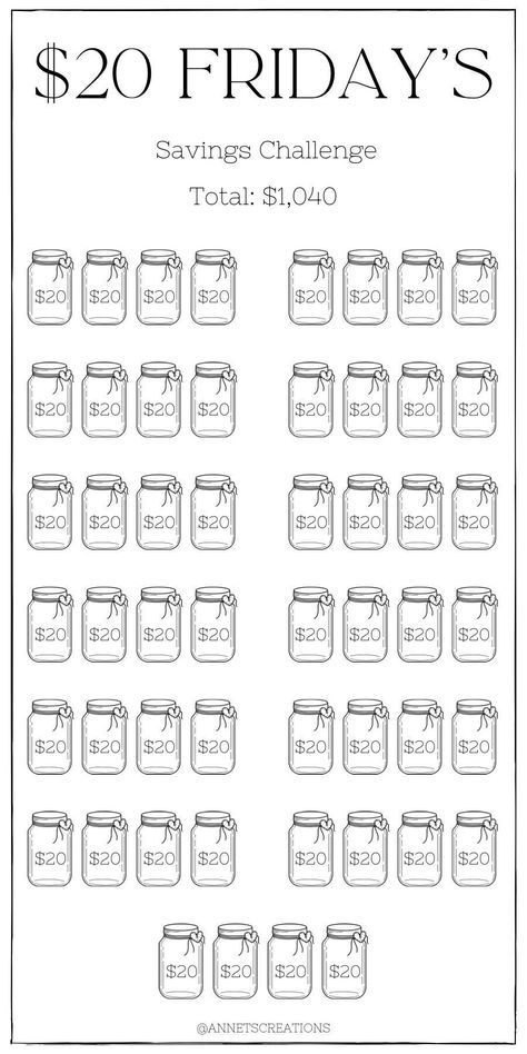 This savings challenge I have created is a weekly savings for every Friday if possible . Giving you the opportunity to save $20 weekly on Fridays for a total of $1,040 once completed. This is a Digital Download only and no physical item will be received. If you have any questions or concerns please feel free to contact me. Thank you for choosing my small shop to be a part of your financial journey! Money Saving Challenge Pounds, Shopping Savings Challenge, Low Income Budget Plan, 12 Week Saving Challenge, Friday Savings Challenge, Biweekly Savings Plan Printable, $1 Savings Challenge, 2025 Savings Challenge, Monthly Saving Challenge Free Printables