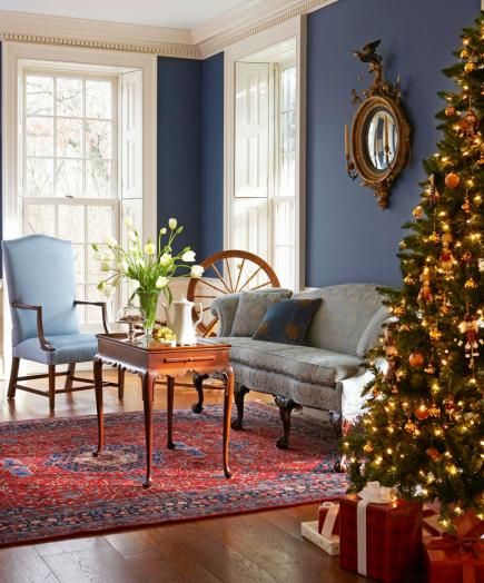 Colonial Christmas Decor Ideas | Midwest Living Cozy Christmas Living Room Decor, Cozy Christmas Living Room, Georgian Style Homes, Colonial Style Homes, Colonial Christmas, Colonial Decor, Christmas Decorations Living Room, Christmas Living Rooms, Colonial Style