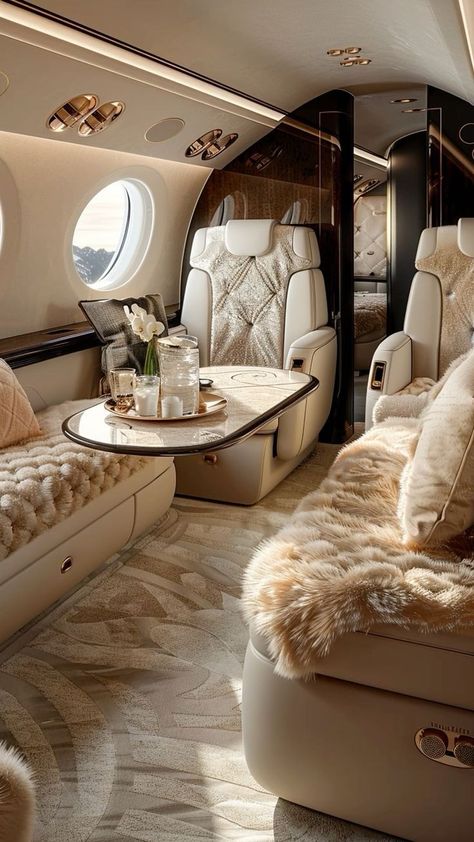 Champagne Wishes and Caviar Dreams Luxury Jet Interiors, Airplane Interior Aesthetic, Luxury Private Jets Interior, Private Plane Interior, Jet Interior, Private Jet Interior, La Furniture, Luxury Private Jets, Private Plane