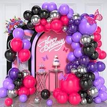 Pink And Purple Balloons, Purple Balloon Arch, Black Balloon Garland, Monster High Birthday Party, Balloon Arch Kit, Black Balloon, Holidays Summer, Silver Balloon, Purple Balloons