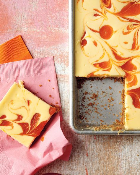 I think I'd do a raspberry swirl Desserts Potluck, Apricot Cheesecake, Apricot Recipes, Potluck Desserts, Martha Stewart Recipes, Cheesecake Bar Recipes, Creamy Cheesecake, Brownie Bar, Cheesecake Bars