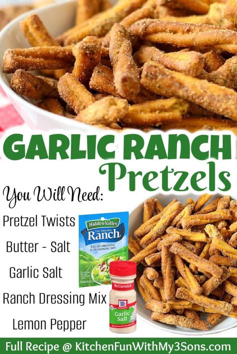 Seasoned Pretzels are my favorite snack and a Dots Pretzels copycat recipe. These garlic ranch pretzels are buttery, savory, and seasoned with ranch dressing, lemon pepper, and garlic salt. #recipes Spicy Seasoned Pretzels Recipe, Ranch Dressing Pretzels, Ranch Seasoned Pretzels, Dots Pretzel Recipe, Garlic Ranch Pretzels, Dots Pretzels, Ranch Pretzels, Seasoned Pretzels, Garlic Ranch