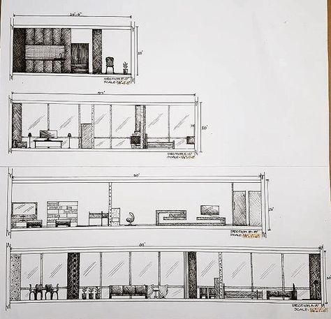 Sectional Elevation Interior, Dormitory Plan, Sectional Elevation, Harry Bosch, Living Room Floor Plans, Furniture Design Sketches, Interior Design Student, Elevation Drawing, Architecture Drawing Plan