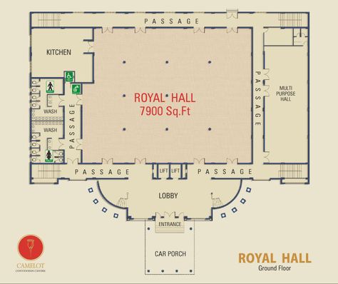 Camelot Convention Centre Royal Hall offer king size banquet hall with carefully woven frills of luxury which can accommodate 1000 guests. Marriage Hall Plan Layout, Event Venue Design, Wedding Banquet Hall, Wedding Reception Layout, Reception Layout, Hotel Floor Plan, Multipurpose Hall, Convention Hall, Hall Flooring