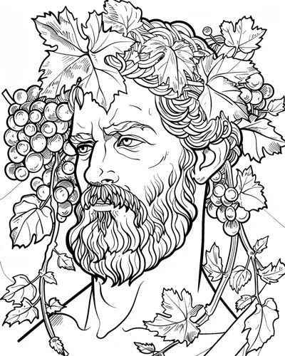 Greek god Dionysus coloring page Greek Mythology Coloring Pages, Mythology Coloring Pages, Icarus Wings, Daedalus And Icarus, King Midas, Zeus And Hera, Greek Heroes, Son Of Zeus, The Minotaur