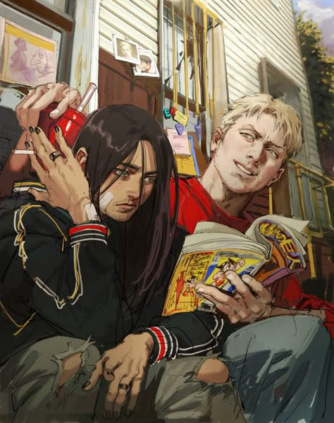 Thisuserisangry Art, Eren And Reiner, Columbo Art, Eren Reiner, Eren X Reiner, Reiner Braun, Aot Fanart, Aot Memes, Eren X Mikasa