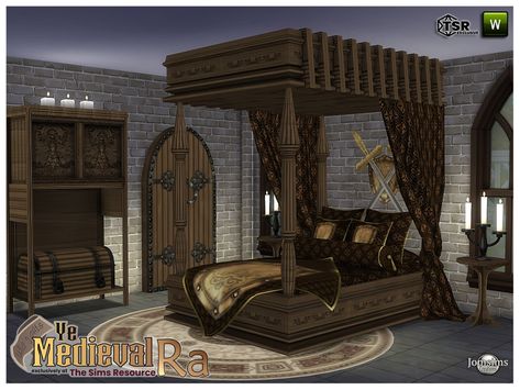 Sims 4 Cc Medieval, Viking Hall, Medieval Bed, Medieval Bedroom, Sims 4 Beds, Tudor Period, Royal Bedroom, Sims Medieval, Medieval Decor