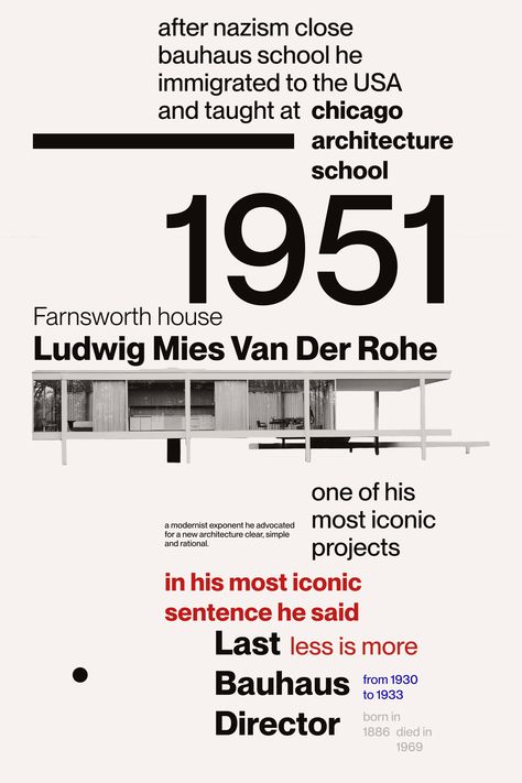 Mies Van Der Rohe Farnsworth House, Modernist Typography, Farnsworth House, New Architecture, Ludwig Mies Van Der Rohe, Chicago Architecture, Van Der Rohe, Mies Van Der Rohe, School Architecture