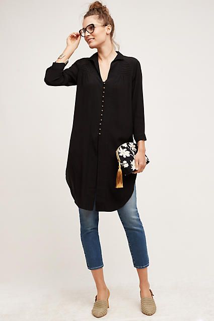 Tunic Shirt Dress, Traje Casual, Black Tunic, Long Tunic, Blouse Outfit, Tunic Shirt, Mode Inspiration, Look Fashion, Black Shirt