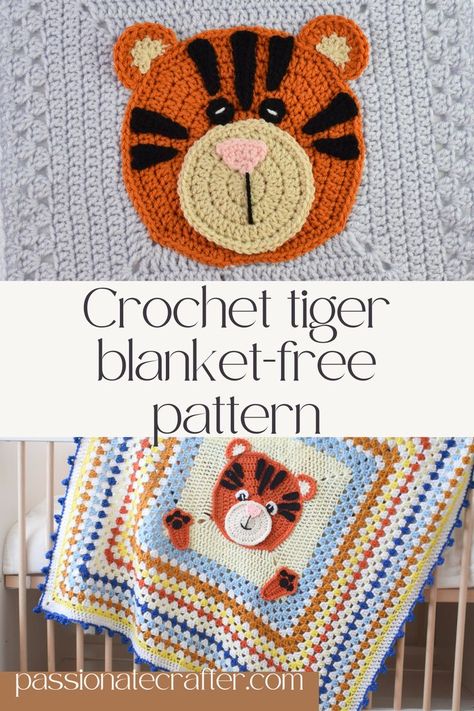 Easy crochet baby blanket pattern. Granny square tiger blanket- free pattern. #crochetpattern #babyblanket Tiger Crochet Blanket, Tigger Blanket, Jungle Crochet, Crochet Jungle Animals, Easy Crochet Baby Blanket Pattern, Tiger Blanket, Crochet Tiger, Baby Blanket Crochet Pattern Easy, Blanket Pattern Crochet