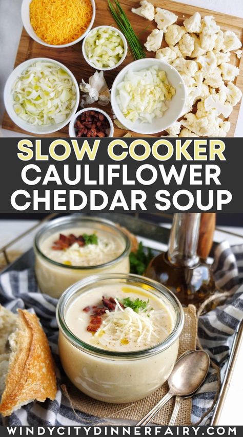 Slow Cooker Cauliflower, Slow Cooker Cauliflower Soup, Crockpot Cauliflower, Cauliflower Cheddar Soup, Easy Slow Cooker Dinner, Cauliflower Cheddar, Food For Fall, Easy Crockpot Soup, Cauliflower Cheese Soups