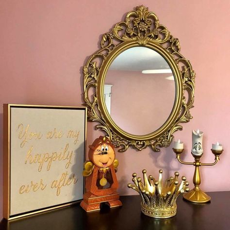 Beauty And Beast Bedroom Ideas, Beauty And The Beast Mantle Decor, Beauty And The Beast Theme Bedroom, Beauty And The Beast Room Aesthetic, Beauty And Beast Nursery, Disney Decor Subtle, Beauty And Beast Decor, Beauty And The Beast Guest Bedroom, Modern Disney Decor