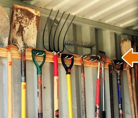 Monkey Storage Yard Tool Large Garden Tool Storage Ideas, Lawn Equipment Storage, Yard Tool Rack, Yard Tool Storage Ideas, Tool Storage Ideas, Shed Shelving, Garden Shed Interiors, Garden Tool Rack, Diy Storage Shelves