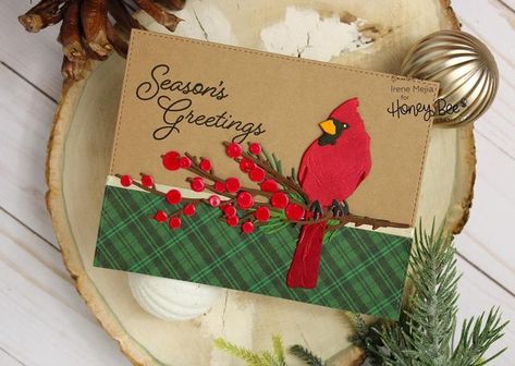 Holiday Birds, Winter Greenery, Winter Birds, Christmas Card Inspiration, Honey Bee Stamps, Christmas Paper Crafts, Bee Cards, Winter Bird, Christmas Bird