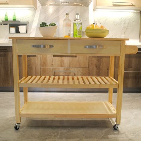 Red Barrel Studio® Alizabella Kitchen Island | Wayfair Kitchen Island Trolley, Mobile Kitchen Island, Rolling Kitchen Cart, Storing Vegetables, Kitchen Storage Cart, Rolling Kitchen Island, Kitchen Island Cart, Wood Kitchen Island, Mesa Exterior