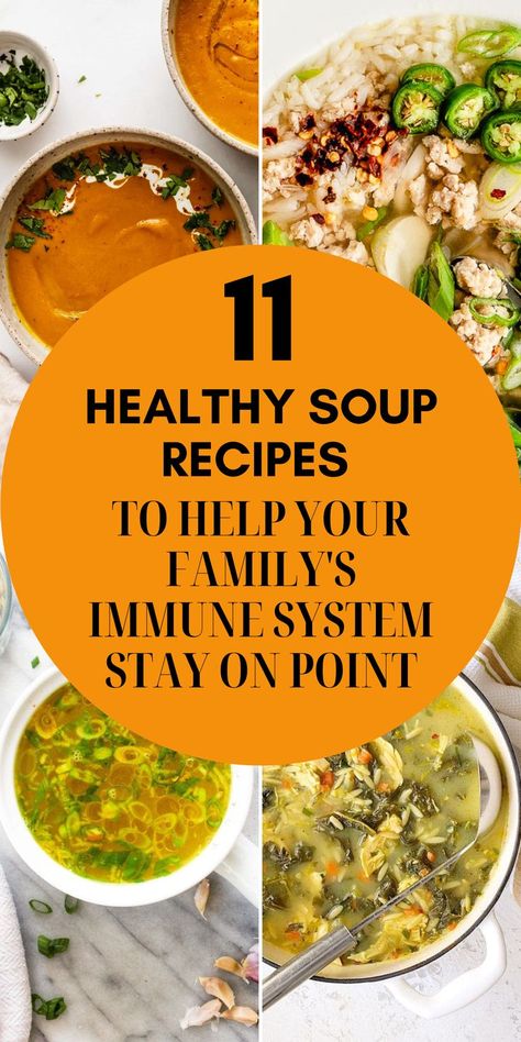 11 Best healthy soup recipes to boost your family's immune system this winter, packed full of immune boosting ingredients including garlic, ginger, turmeric, chilli, broccoli, chicken bone broth, rice based, bone broth, soup with health benefits, winter soup recipes, family soup recipes, easy to make healthy soup, quick healthy soup, chicken noodle soup, vegan, vegetarian, vegetable soup recipe, chicken soup recipe, immunity building soup recipes, healthy immune boosting soup, nutritious soup Soup For Healing, Broth Based Soups Healthy, Healthy Soup Chicken, Bone Broth Rice, Best Healthy Soup, Immune Boosting Soup, Cold Weather Soup Recipes, Brothy Soups, Brothy Soup Recipes