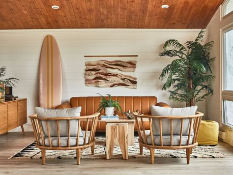 The June Motel, Beach House Vibes, Retro Beach House, Sauble Beach, Style Californien, Tan Sofa, Surf House Decor, Article Furniture, House Vibes