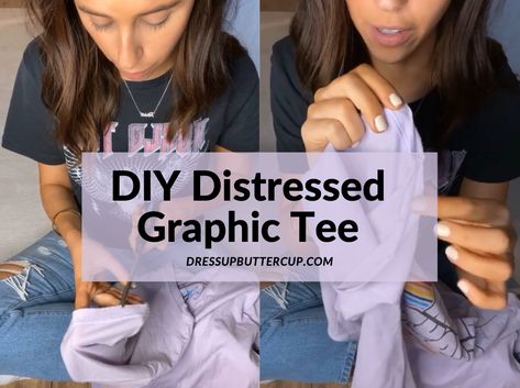 Got a little crafty and decided to destress some graphic tees! Showing how I crop, create an open seem, and add holes! Diy Distressed Band Tee, Distressing T Shirt, How To Distress Shirts, T Shirt Distressing Diy, Diy Concert Tshirt, How To Distress A T Shirt, Concert Tees Diy, Distressing A T Shirt, Distress Tee Shirts Diy