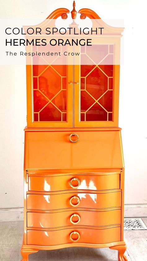 Spotlighting one of our most popular lacquer colors— Hermes Orange. 

Pieces are available for custom lacquer as well as ready to ship. See our complete collection on our website Paint Colors For Furniture, Laquer Painted Furniture How To, Orange Chalk Painted Furniture, Orange China Cabinet, Hermes Orange Paint, Orange Painted Furniture, Orange Lacquer, Red Lacquer Furniture, Provincial Dresser Makeover