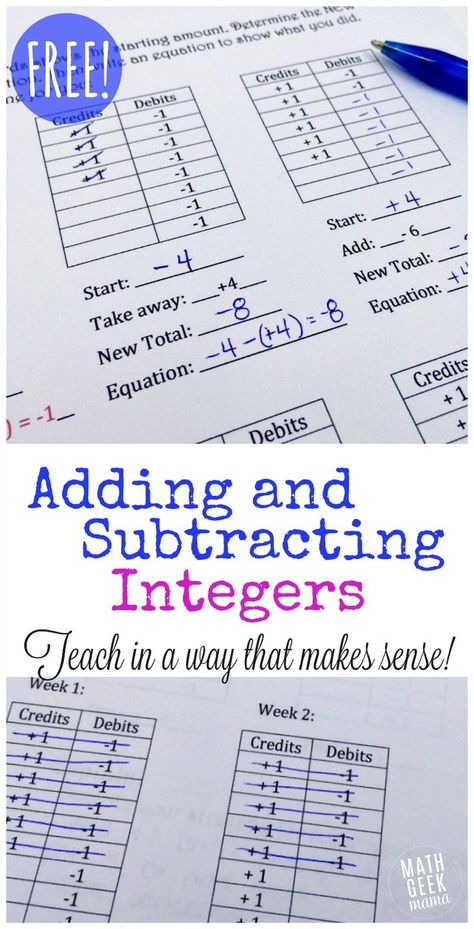 This lesson is a great way to introduce adding and subtracting integers! It gives students a helpful visual to really understand integer operations rather than simply memorizing rules. Adding Integers Worksheet, Subtracting Integers Worksheet, Teaching Integers, Math Integers, Adding And Subtracting Integers, Integers Worksheet, Subtracting Integers, Integer Operations, Sixth Grade Math