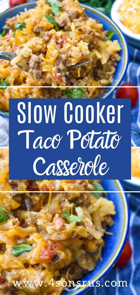 Taco Potato Casserole, Easy And Fast Recipes, Potatoes Slow Cooker, Potato Recipes Crockpot, Slow Cooker Taco, Crockpot Taco, Meat And Potatoes Recipes, Slow Cooker Potatoes, Crock Pot Potatoes