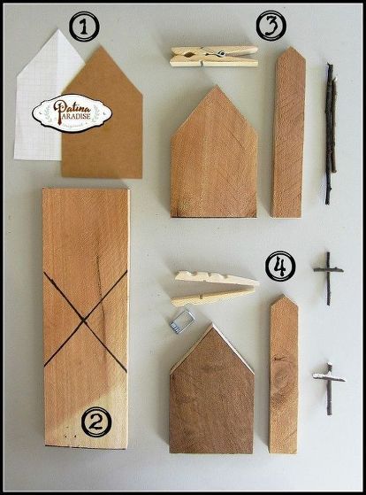 Rustic Pallet Wood Church Ornaments | Hometalk Scrap Wood Crafts, Country Churches, Small Wooden House, Wood Block Crafts, Wood Pallet Wall, Rustic Ornaments, Block Craft, Scrap Wood Projects, Wooden Houses